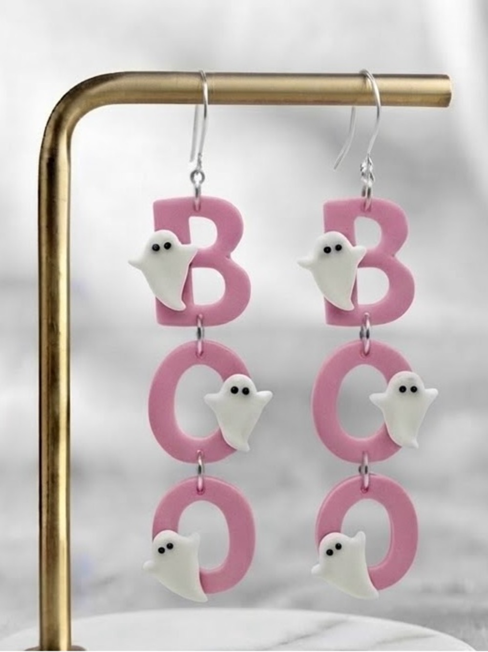NWT BOO Ghost DangleS — Halloween — Handmade Earrings — Pink